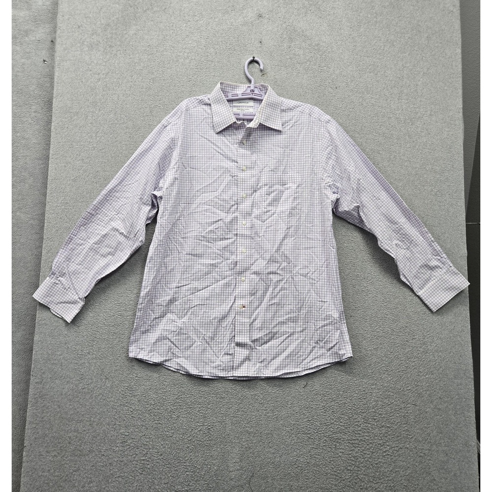 Cremieux Men Button Up Shirt 17 35 Purple Plaid Dress 100% Pima Cotton Non Iron